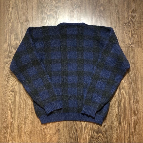 Vintage Britches Blue & Black Buffalo Plaid Wool Sweater - Picture 10 of 12